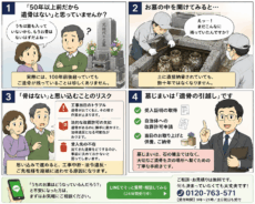 お墓の中のご遺骨は１００年でも残ることがある説明の４コマ漫画